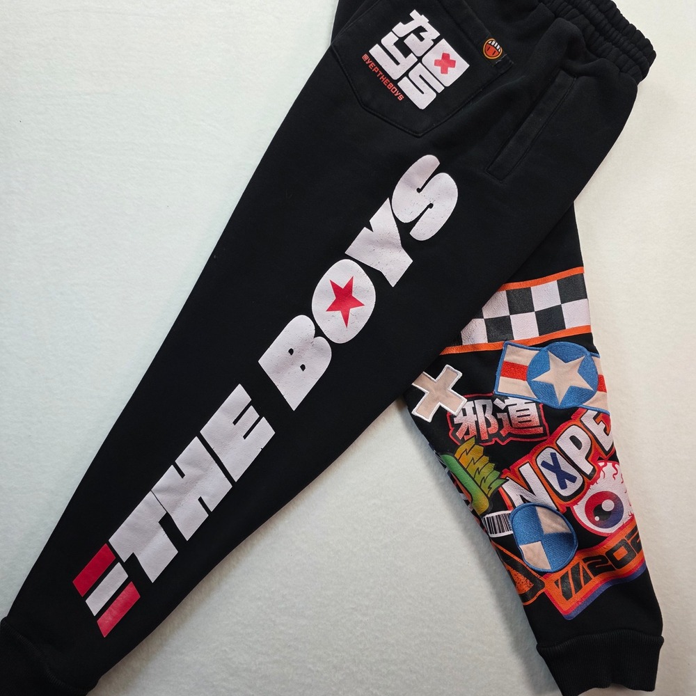 The‎ Boys Men's SFTB Black Jogger Sweatpants Graphic Patch Print Warren James